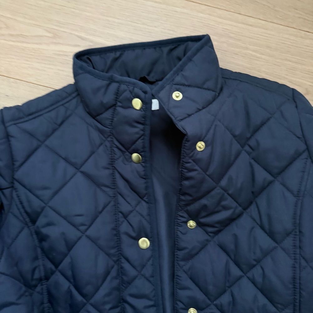 J. Crew Navy Quilted Vest with Gold Accents